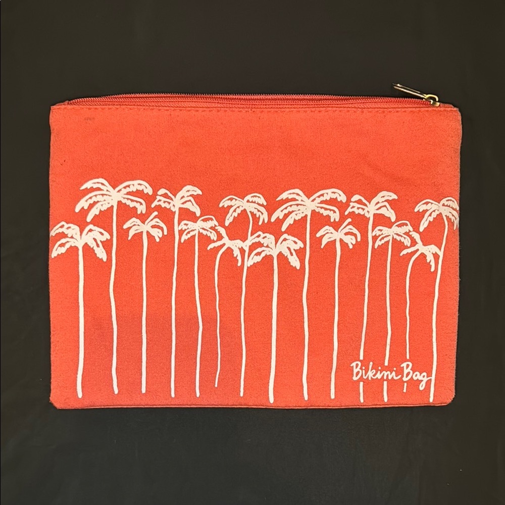 Old Navy Coral Orange Swim Suit Bag with White Palm Trees
